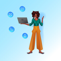 Poster - woman using laptop social media network online communication concept full length