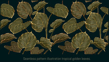 Seamless Pattern Illustration Hand Drawn Art Of Caladium Foliages.