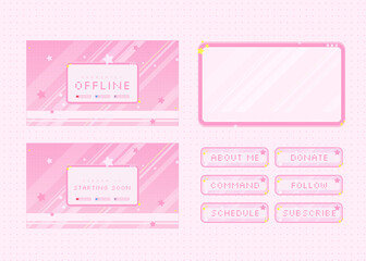 Wall Mural - Cute pink Twitch Stream Facecam Overlay and Twitch Panels Template design 