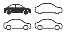 Car Icon Set In Linear Style. Transport Symbol. Vector Illustration.