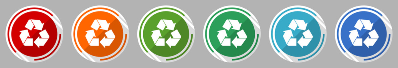 Aufkleber - Recycle icon set, vector illustration in 6 colors options for webdesign and mobile applications, flat design symbol
