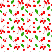 Red Berries And Green Leaves Hand Drawn Seamless Pattern