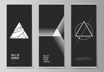 Poster - the vector illustration layout of roll up banner stands, vertical flyers, flags design business temp
