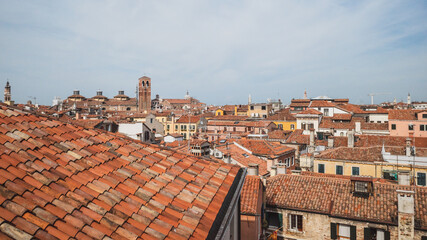 Canvas Print - Tower over traditional Venetian houses, Venice, Italy