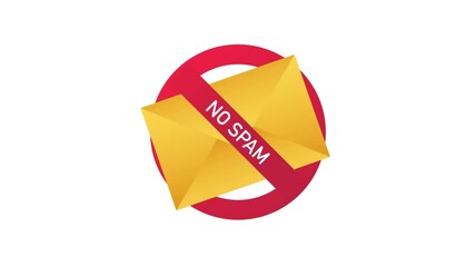 Sticker - No spam with envelope. Spam Email Warning. Concept of virus, piracy, hacking and security. Motion graphics.