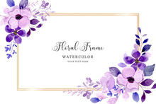 Purple Floral Frame Background With Watercolor_2