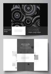 Poster - Vector layout of two A4 cover mockups templates for bifold brochure, flyer, cover design, book design. Abstract technology black color science background. Digital data. Minimalist high tech concept.