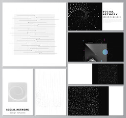 Poster - Vector layouts of social network mockups for cover design, website design, website backgrounds or advertising. Abstract technology black color science background. Digital data. High tech concept.
