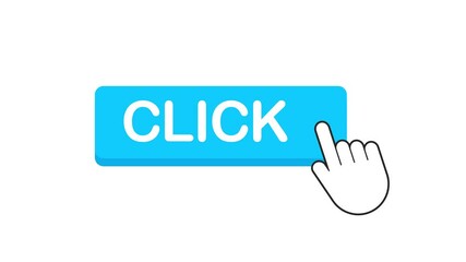Poster - Click here button with hand pointer clicking. Motion graphics.