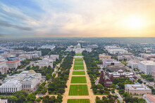 Aerial View Of The United States Capitol Building In Washington, District Of Columbia, USA