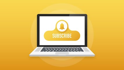 Aufkleber - subscribe button template with the notification bell on laptop. news subscribe button. business conc