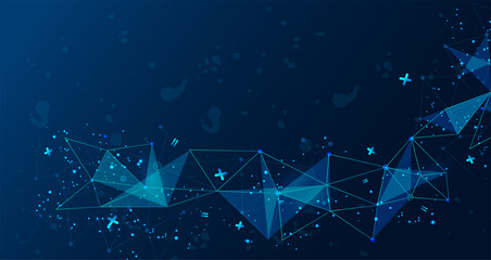 Poster - Abstract futuristic-The technology of molecules with polygonal shapes on a dark blue background. Illustration of Vector design digital technology concept.