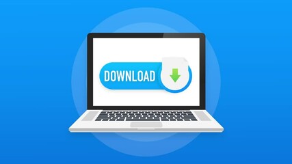 Leinwandbilder - Laptop and download file icon. Document downloading concept. Trendy flat design graphic with long shadow. Motion graphics.