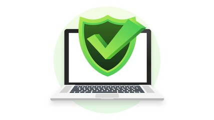 Poster - Laptop with checkmark or tick notification in bubble. Approved choice. Accept or approve checkmark. Motion graphics.