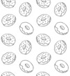 Vector seamless pattern of hand drawn doodle sketch donut isolated on white background