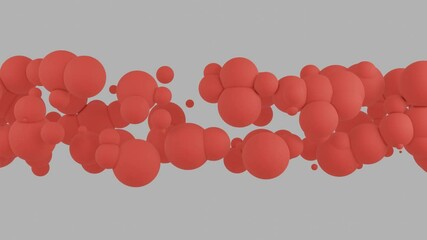 Abstract 3D rendered red balls in a line on a white background. Simple motion graphic futuristic concept
