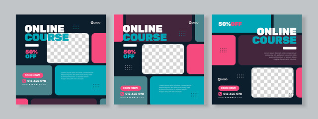 online course social media pack template premium vector