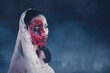 © Creativa Images - Scary bride ghost stand with misty city background