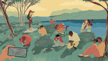 Illustration With Story Of People On A Photography Excursion
