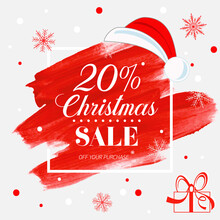 Christmas Sale 20% Off Sign Over Holiday Abstract Brush Painted Background Vector Illustration. Perfect Design For Shop Labels, Banners Or Gift Cards.