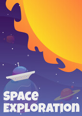 Wall Mural - Space exploration and astronomy banner or poster, flat vector illustration.