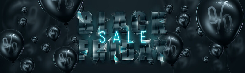 Wall Mural - Black Friday sale flyer. Commercial discount banner. Pink letters on a black background. Sales, discounts, price drops, poster, website header. 3D illustration, 3D render.