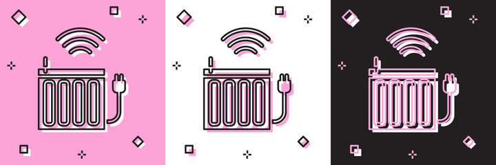 Poster - Set Smart heating radiator system icon isolated on pink and white, black background. Internet of things concept with wireless connection. Vector