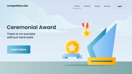 Wall Mural - trophy, medal for ceremonial award with tagline there is no success without hard work for website template landing homepage