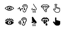 5 Senses Icon Set. Perception Symbol Such As See, Hear, Taste, Smell And Touch.