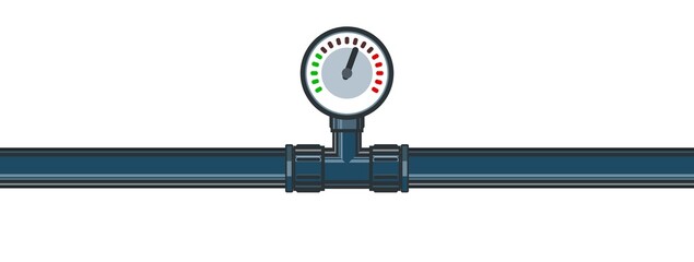 Wall Mural - Pressure gauge for measurement. Water fittings. Pipeline for various purposes. Illustration isolated on background vector