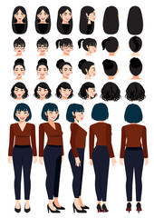 Business woman cartoon character in casual wear and different hairstyle for animation design vector collection