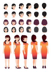 Wall Mural - Business woman cartoon character in sunset gradient color dress and different hairstyle for animation design vector collection