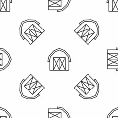 Wall Mural - Grey line Farm house icon isolated seamless pattern on white background. Vector