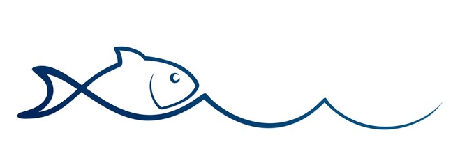 Canvas Print - The one line symbol of fish in the blue wave.