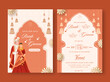 Wedding Invitation Template Layout With Indian Couple Image In White And Orange Color.
