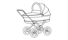 Baby Kids Stroller  Vehicle  Vintage Line Art Sketch Drawing Illustration For Coloring Book Or Kids Drawing