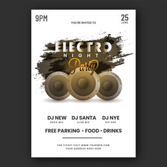 Poster - Electro Night Party Flyer Design With Woofers, Black Brush Effect On White Background.