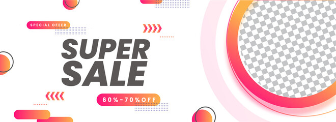 Poster - Super Sale Banner Or Header Design With 60-70% Discount Off And Copy Space On White Background.