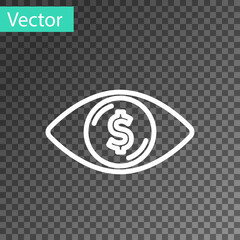 Poster - White line Eye with dollar icon isolated on transparent background. Vector