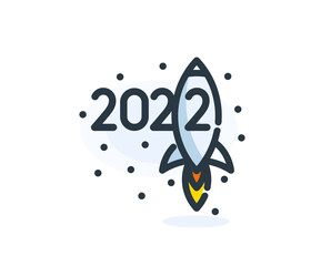 Poster - 2022 rocket icon, happy new year numbers cartoon numbers design for celebration and decoration of holidays branding, new year banner, 2022 calendar cover, greeting card. Vector illustration.