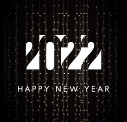 Poster - 2022 happy new year logog, greeting card for night new year party. Background garlands for winter holidays decoration. Christmas and New Year banner and poster, 2022 calendar cover vector graphic