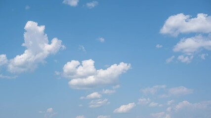 Wall Mural - 4k stock video time lapse of beautiful sunny clear blue sky with moving white clouds blown by strong