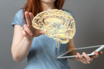 Leinwandbilder - Brain. Digital brain. 3D Science and Technology concept. Neural network. IQ testing, artificial
