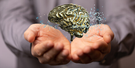 Leinwandbilder - Creative background, the human brain on a blue background, the hemisphere