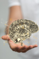 Leinwandbilder - Human brain digital illustration. Electrical activity, flashes and lightning on a blue background.