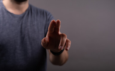 Poster - Businessman pointing or touching finger in screen..