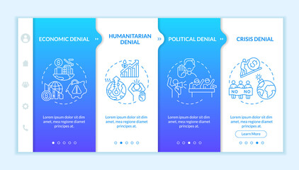 Global warming ignorance onboarding vector template. Responsive mobile website with icons. Web page walkthrough 4 step screens. Humanitarian denial color concept with linear illustrations