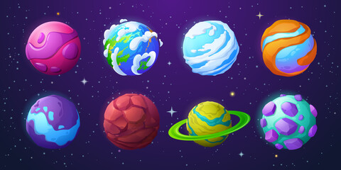 Poster - set of fantastic planets asteroids, cosmic objects