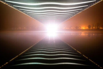 Wall Mural - A Night view of the Troja Bridge (Trojsky most) in a mist over Vltava river in Prague, Czech republic.