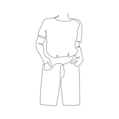 Poster - One continuous line drawing of Abstract woman silhouette in t-shirt and jeans. Modern female Figure portrait in linear style for Wall Art, Print, Card, Poster. Doodle Vector illustration